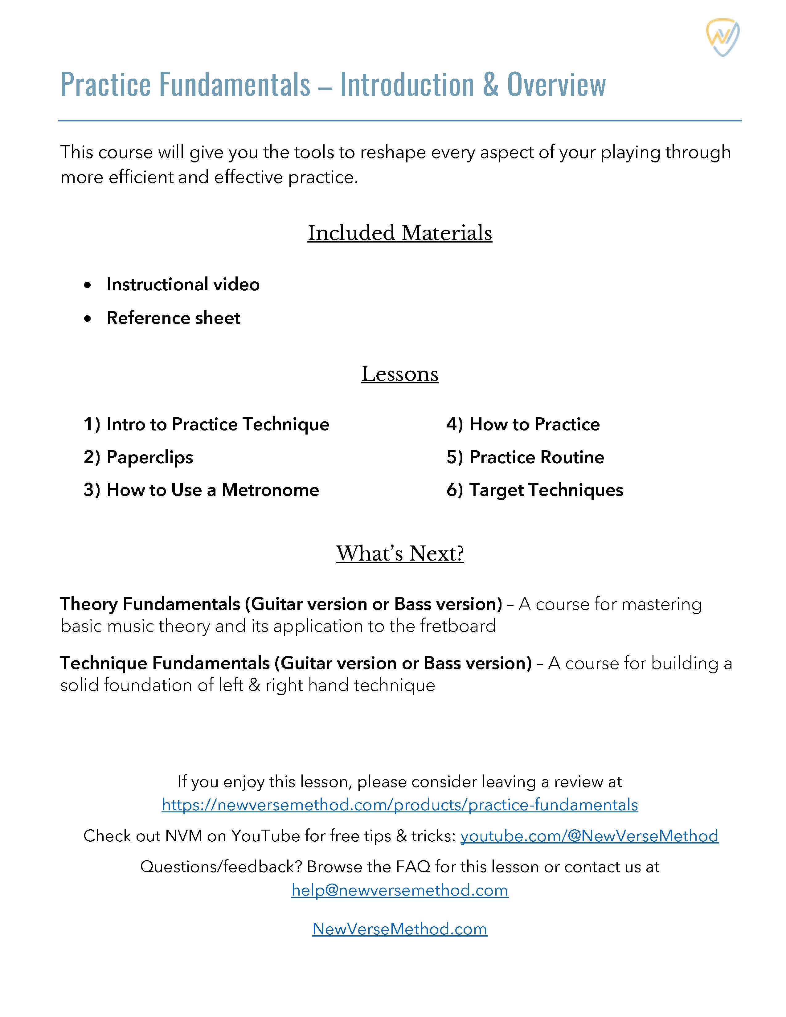 Practice Fundamentals – New Verse Method