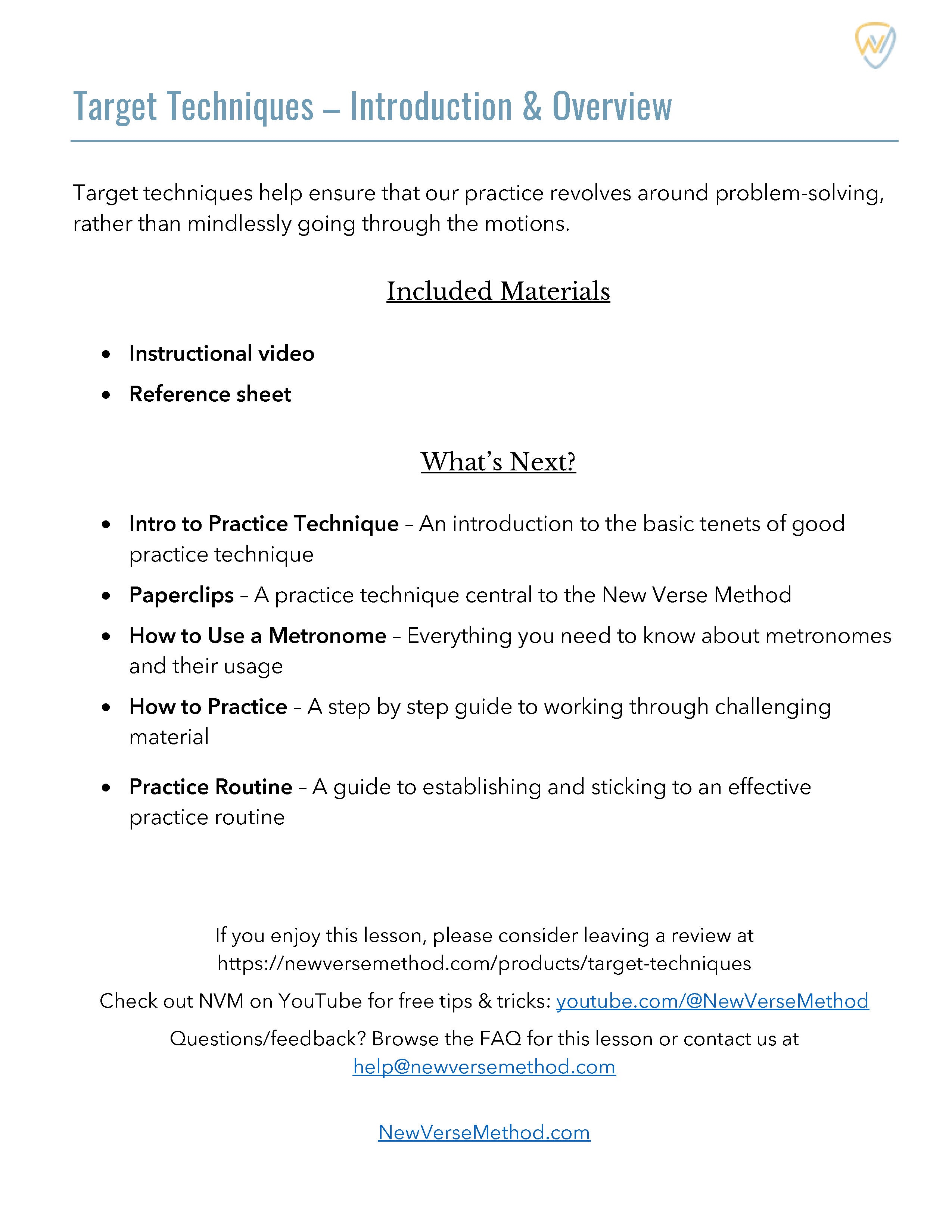 Target Techniques – New Verse Method